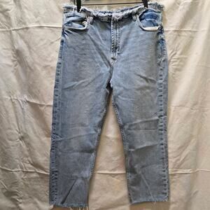 Dear John light wash stretch denim straight leg frayed cut off hem jeans 32